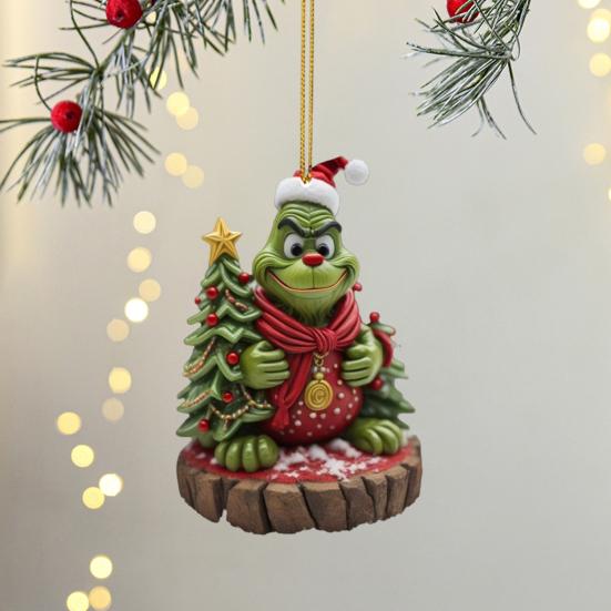 Зеленый Эльф Рождественская Елочная Игрушка 2D Плоский Акриловый Шар для Зеркала Заднего Вида Автомобиля Мультяшный Эльф Рождественская Елка Подвеска для Праздничной Елки Окна Настенный Декор