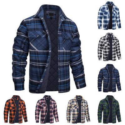 Мужская осенне-зимняя утолщенная куртка-рубашка в клетку с длинными рукавами и лацканами H