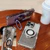 Luxury Plating Magnetic Holder Glitter Case for iPhone 17 Air 16 15 14 13 12 11 Pro Max Plus Wireless Charging Clear Cover