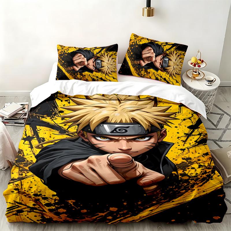 N-Narutos 3pc Set Perfect for Bedroom Use Comfortable Bedding Set Includes a Duvet Cover and Two Pillowcases Ideal Birthday or Christmas Gift