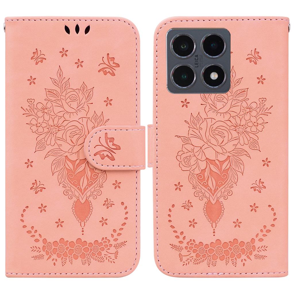 For Xiaomi 15T Case Butterfly Flower Imprint PU Leather Wallet Phone Cover with Strap
