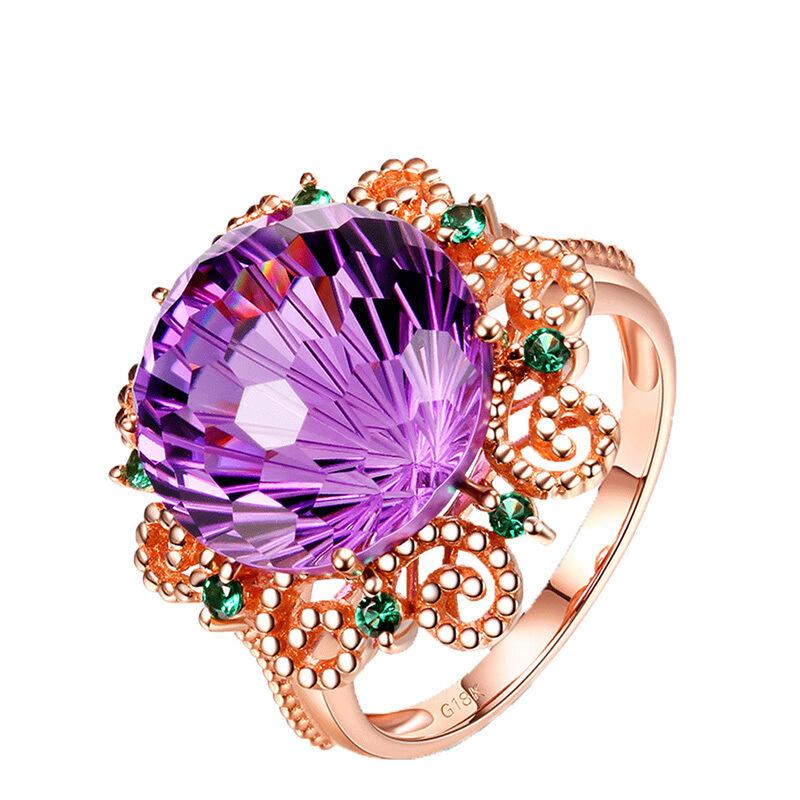 14k Rose Gold Real Amethyst Ring Women Anillos De Bizuteria Real Natural Amethyst Gemstone 14k Rose Gold Jewelry Anillos De Ring