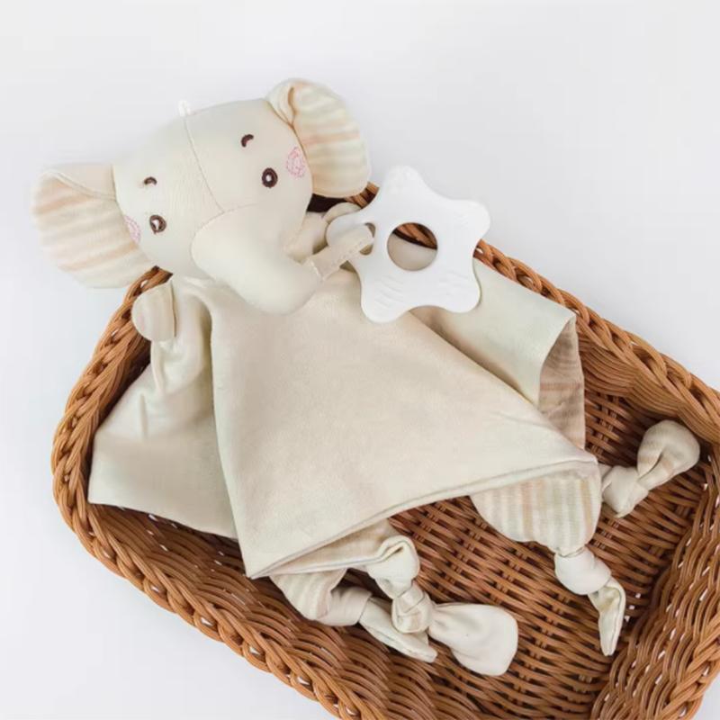 Baby Cartoon Early Education Organic Cotton Soft Animal Ringing Toothed Gum Water Towel Soothing Doll