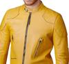 Приталенная мотоциклетная кожаная байкерская желтая натуральная куртка новая мужская из натуральной овчины