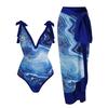 New Vintage Ethnic Print Women's One Piece Swimsuit Two Piece Sheer Skirt Conservative Push Up Padded Swimwear Beachwear
