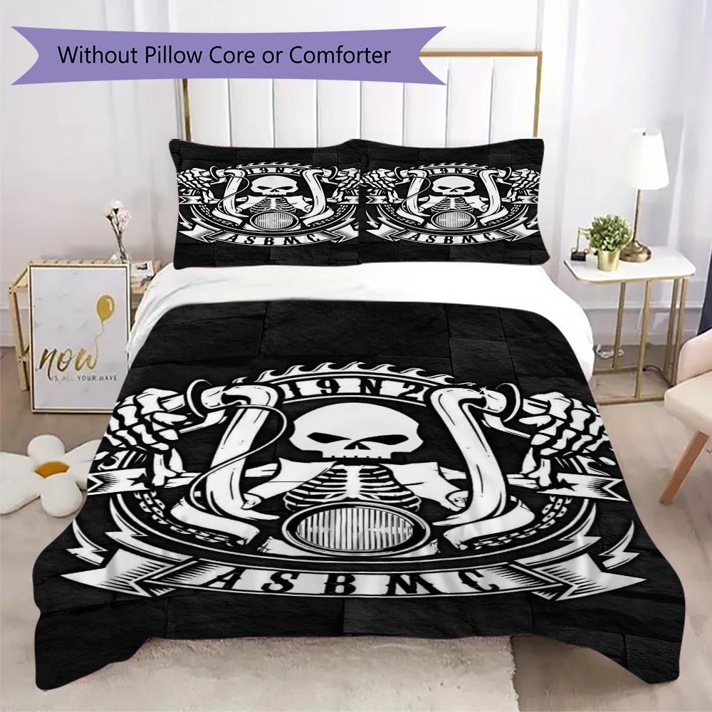 Black and white skull print Pattern Bedding,Quilt Set Quilt Cover Pillowcase Home Birthday Gift (1*duvet cover+2*pillowcase,without core)ZSJT0917207