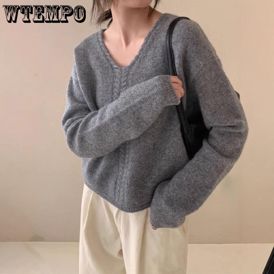 Women's V-neck Pullover Sweater Autumn and Winter New Loose Knit Sweater for Women