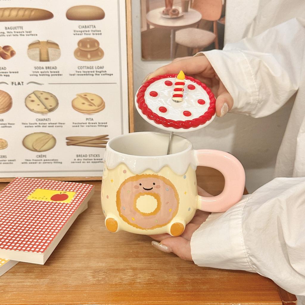 Cute High-Value Water Cup Ceramic Mug With Lid Girls Home Cup Office Breakfast Coffee Milk Cup