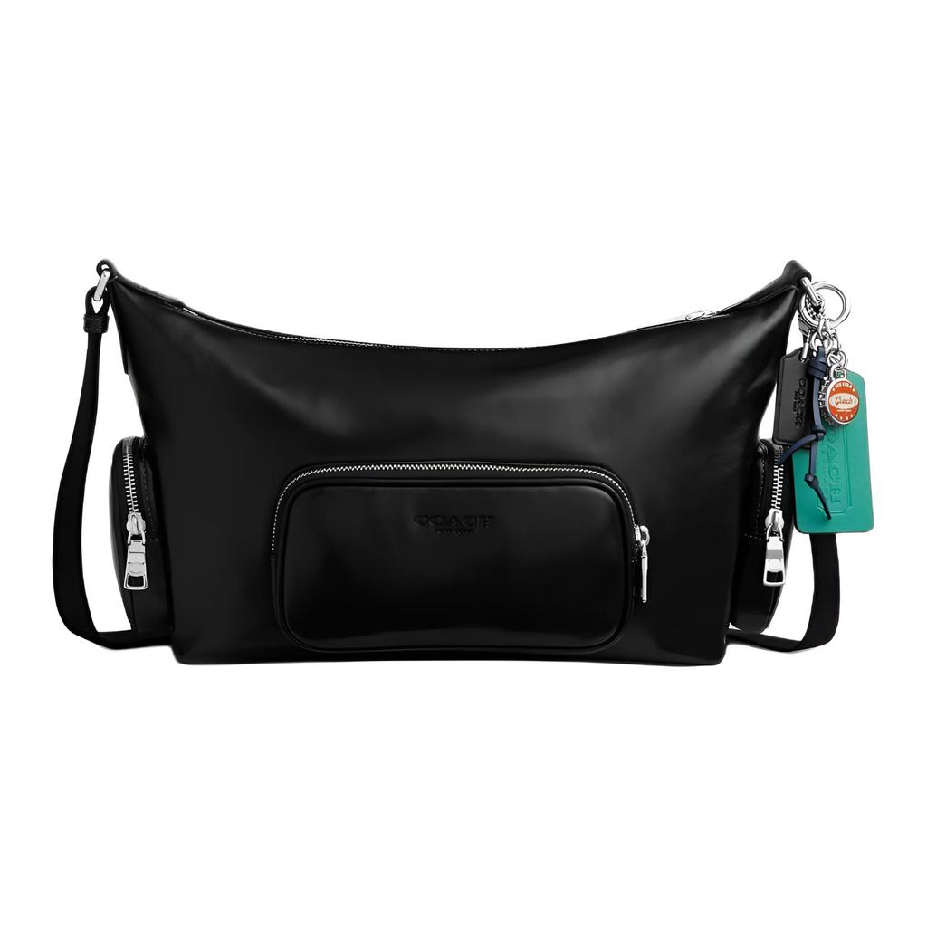Coach 31 Finn Crossbody Zipper Closure Calfskin Large Bag Men Crossbody Bag Black CDY58-SVBK
