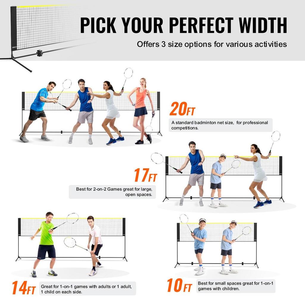 Badminton Net, Height Adjustable Volleyball Net, 10ft Wide Foldable Pickleball Net, Portable Easy Setup Tennis Net Set with Poles, Stand and Carry