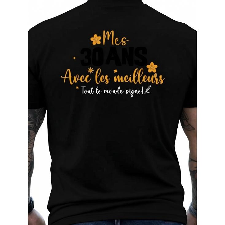 Men'S 30Th Birthday Signature Surprise T-Shirt | French "30 Years" Back Print With Message Space, Round Neck, Casual Fit, All-Season, Perfect For