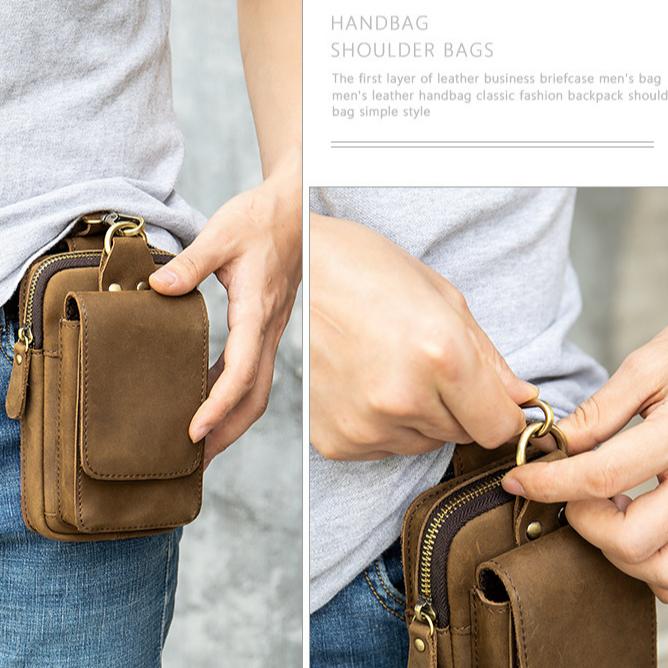 Сумка для мобильного телефона мужская поясная сумка многофункциональная кожаная маленькая поясная сумка Crazy Horse