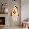 Decorative Props for Festivals Halloween Lighted Ghost Swing with Glowing Pumpkin, Hanging Spooky Decor Gathering Decorations Porch Yard, LED Floating
