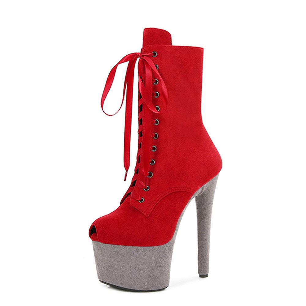 Сексуальные супервысокие сапоги 17 см с открытым носком, для танцев на пилоне, на высоком каблуке, для ночного клуба, модель подиумной обуви на платформе