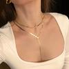 2 Pcs Cold Color Long Double Layered Layered V-shaped Tassel Necklace Set Punk Simple Design Clavicle Chain Jewelry Gifts 2025