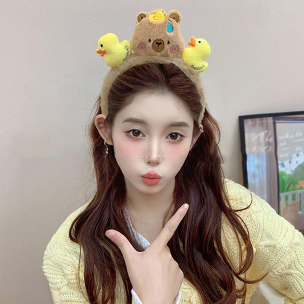 Duck Animal Fluffy Hair Hoop Non-slip Cartoon Hairbands Headpiece Face Washing Hair Hoop  Daily