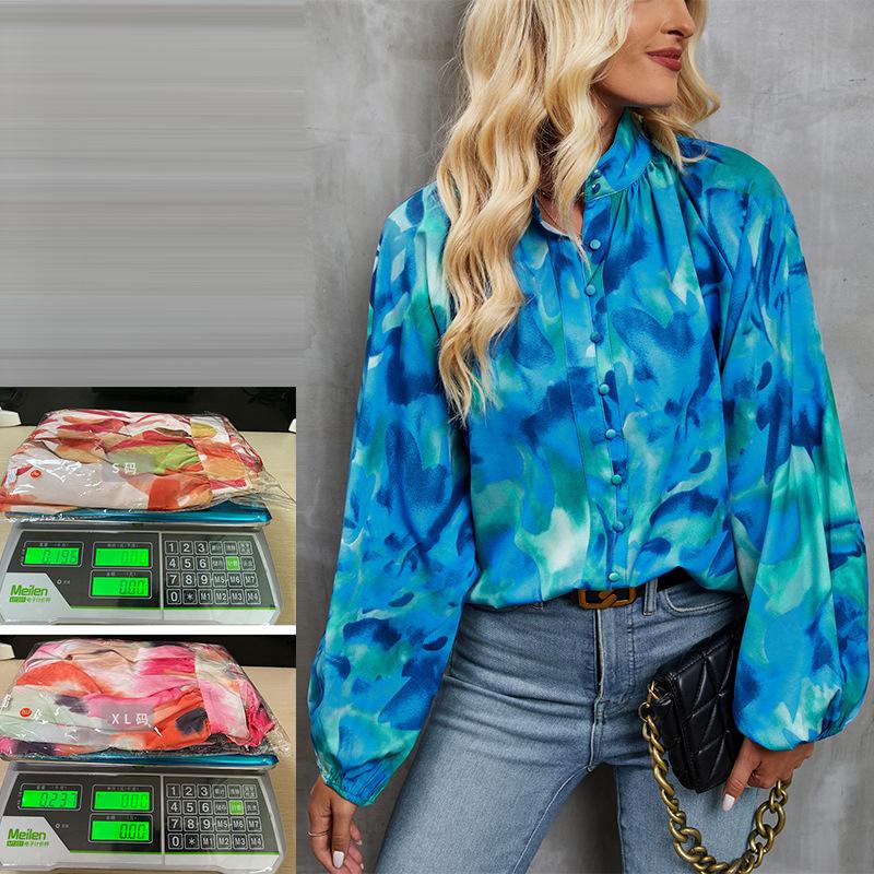 Женская рубашка с цветочным принтом, рубашка на пуговицах с высоким воротником и длинным рукавом, повседневная модная свободная осенняя юбка, дышащий легкий удобный топ