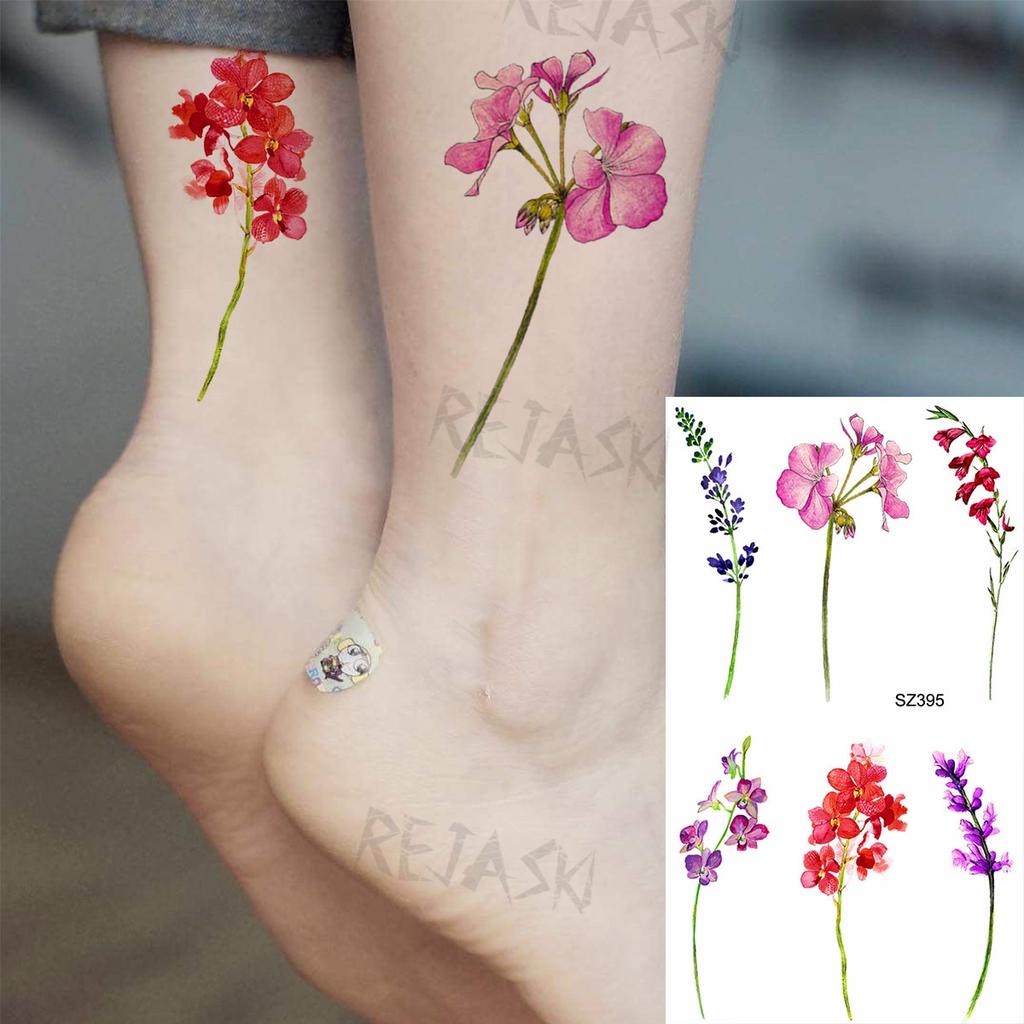 Hyacinth Daisy Temporary Tattoos For Women Girl Lavender Peony Fake Tattoo Sticker Daffodil Tulip Wrist Fashion Waterproof Tatoo