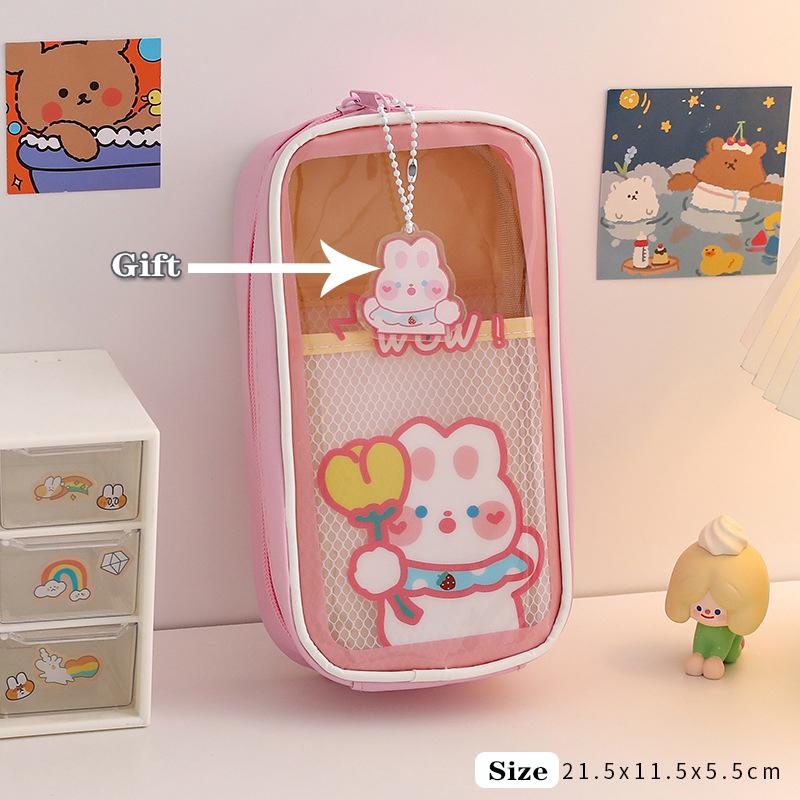 Прозрачный пенал Kawaii, большая емкость, водонепроницаемая сумка для ручек, милая студенческая коробка для девочек, школьные принадлежности, канцелярские принадлежности, подарок