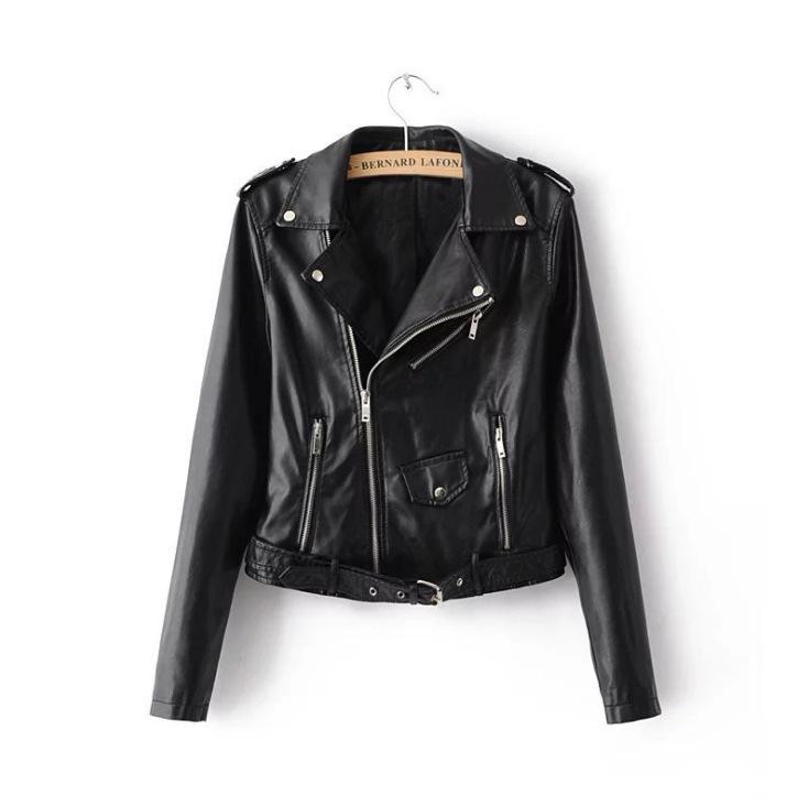 New locomotive style slim fit PU leather jacket women's short small coat fashionable versatile high waist