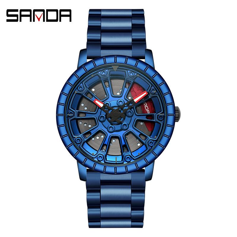 SANDA Новые мужские кварцевые часы со стальным ремнем, модные тенденции, простые креативные полые кварцевые мужские часы
