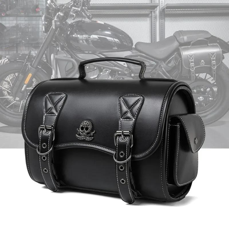Universal Waterproof PU Leather Motorcycle Saddlebag Retro Side Bag with Handle for Harley Cruiser Bobber Moto Accessories