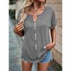 Summer Women's T-shirt V-neck Button Short Sleeve Top