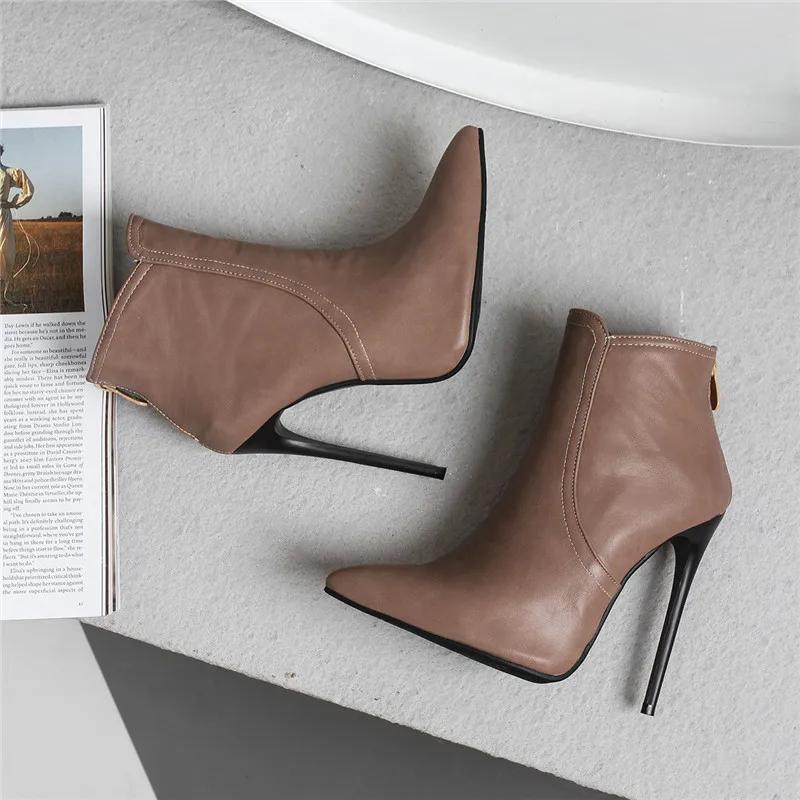 Fashion Black Women's Ankle Boots Autumn Winter Fashion Pointed Toe Ladies Shoes Heeled Sexy Nightclub Short Boot Grey Large Size 45