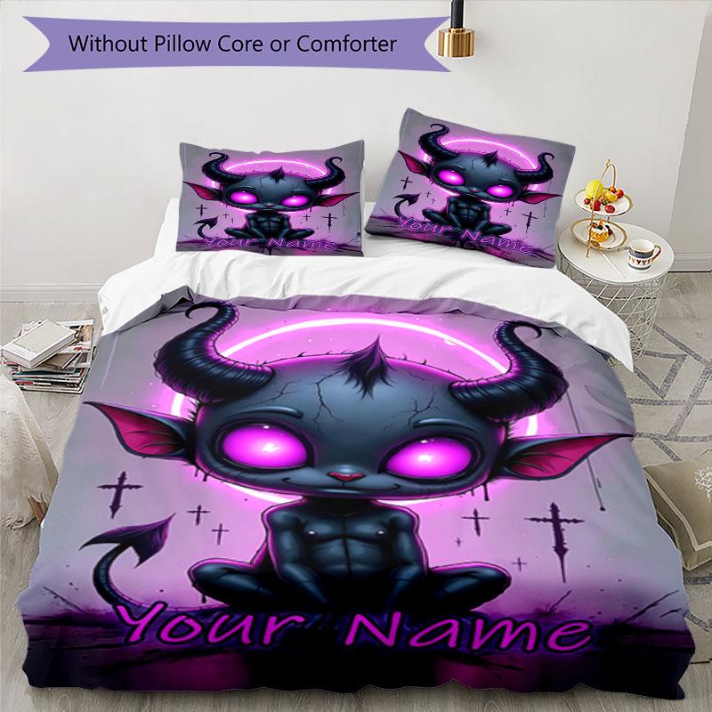 3pcs Custom Name Devilish Fantasy Artwork Bedding Set Printed Bedding Set Duvet Cover Closure Includes 1 Duvet Cover & 2 Pillowcases Bedroom Decor