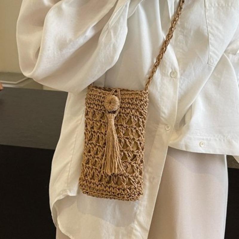 Соломенная сумка в богемном стиле, летняя сумка с выемками, сумка для телефона в стиле вестерн, универсальная сумка через плечо