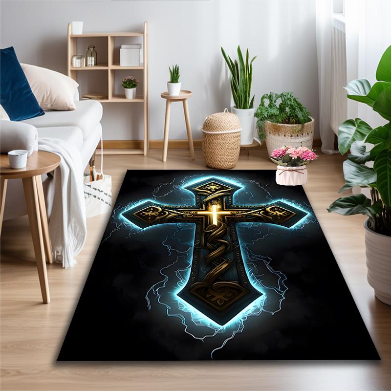 1pc Area Rug Appropriate for Office, Cross Dark Carpet, Versatile Printed Chair Rug, Durable Home Sofa Carpet