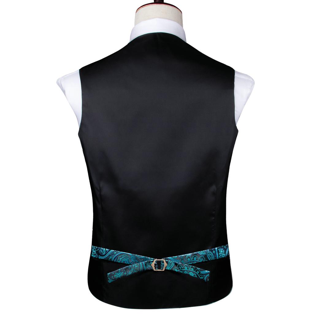 Fashion Mens Suit Vest Red Blue Paisley Waistcoat Tie Hanky Cufflinks Set  for Wedding