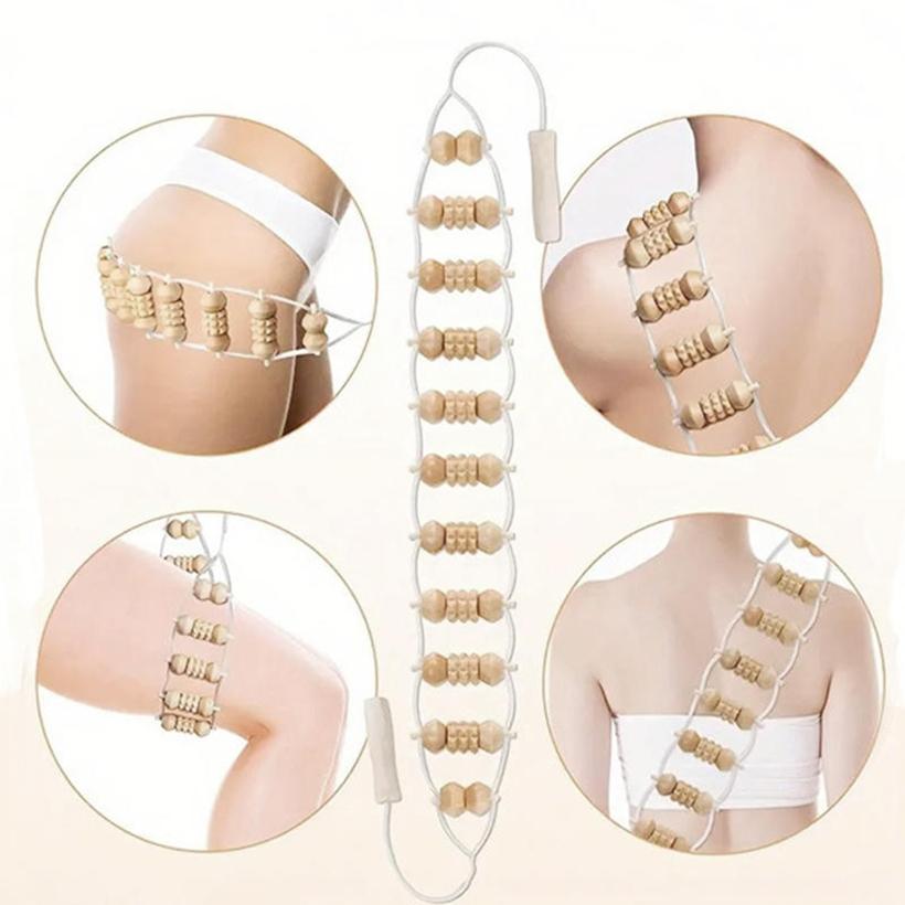 Wooden Back Massager with Rollers Multi-Functional Portable Manual Massage Strap Muscle Recovery Massage Tool