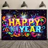 VIKAMA New Years Party Tapestry Colorful Fireworks Ribbons Alphabet Living Room Background Wall New Years Eve Room Decoration