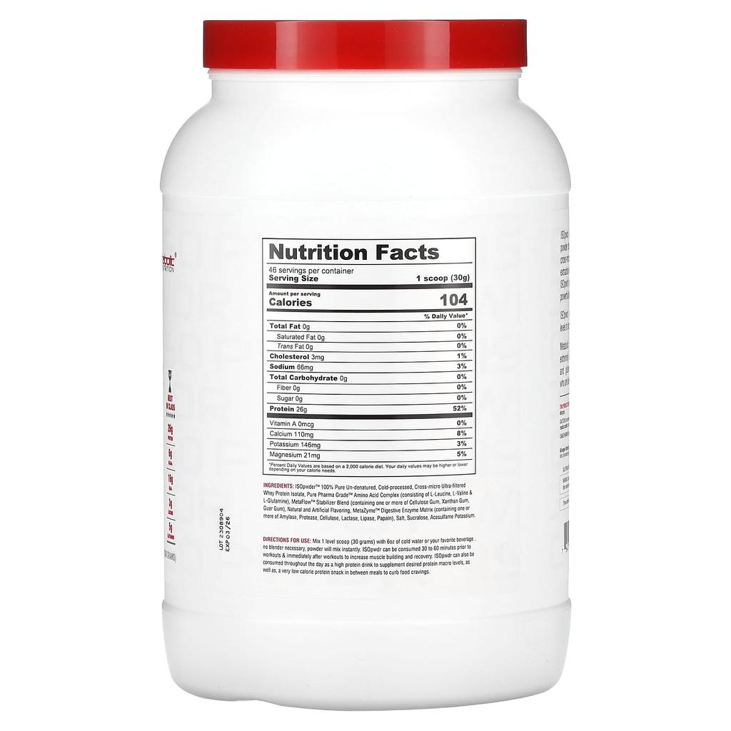 Metabolic Nutrition ISOpwdr, изолят сывороточного протеина, клубничный крем, 3,04 фунта (1380 г)