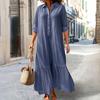Женское хлопковое льняное платье-рубашка с длинным рукавом и V-образным вырезом на пуговицах, повседневное струящееся длинное платье больших размеров