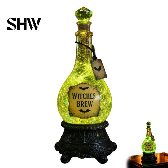 Unique Birthday Presents for Gamers Halloween Witches Brew Glitter Potion Bottle Light, Resin LED Light Up Magic Collectibles Enthusiasts Jar