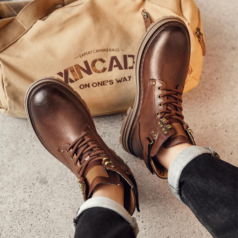 Мужские удобные высокие зимние ботинки для отдыха на природе, мужские зимние плюшевые ботинки для снега, классические мужские ботинки для мотокросса, универсальные повседневные ботинки на щиколотку