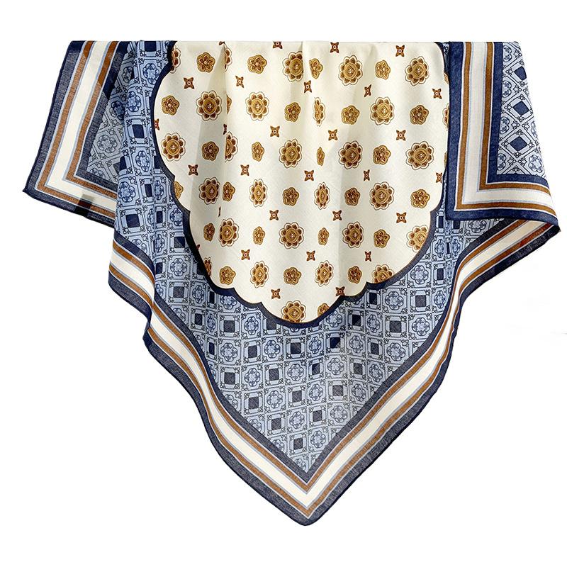 Spring and Summer Fashionable and Fashionable Women's Geometric Floral Printed Silk Scarf for Women's High-end Temperament Herringbone Square Scarf
