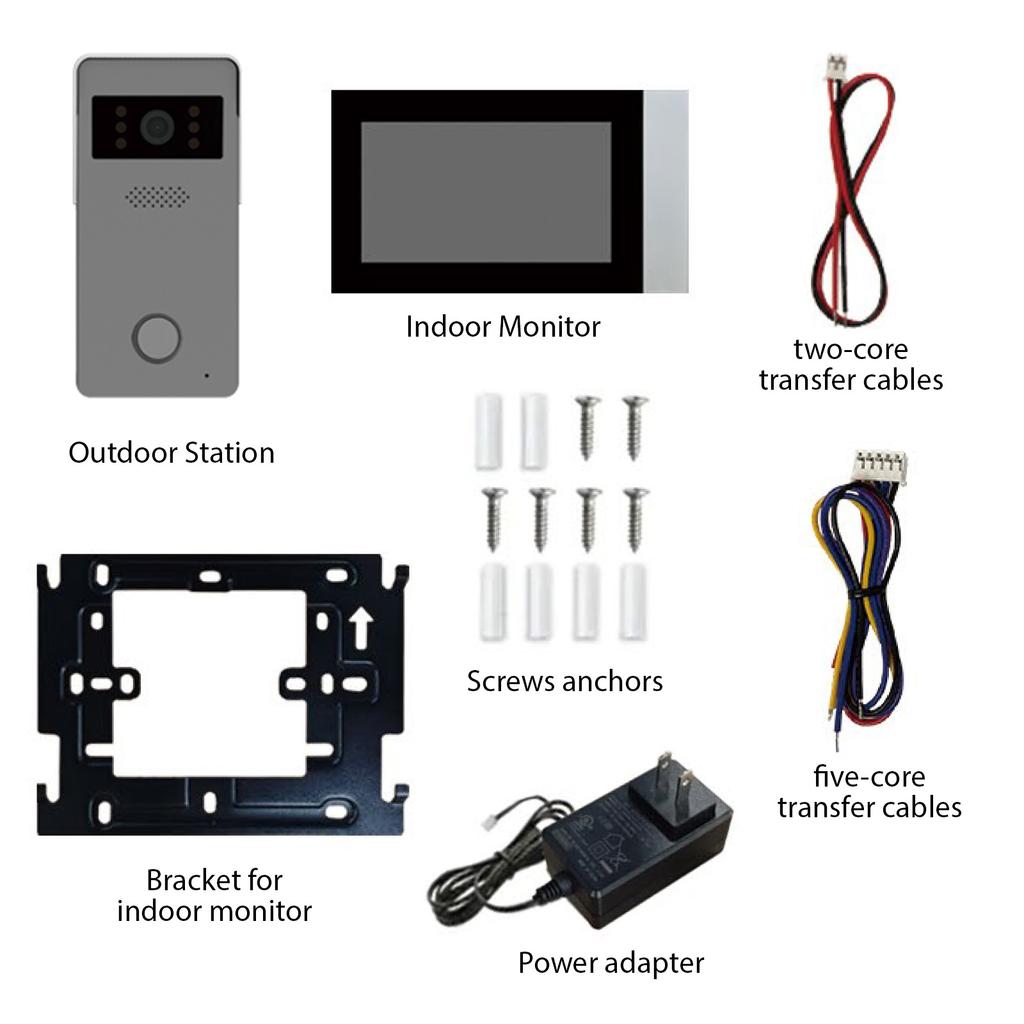 Видеодомофонная система 7-дюймовый ЖК-монитор с сенсорным экраном Видеодверной звонок Комплекты дверных телефонов ИК