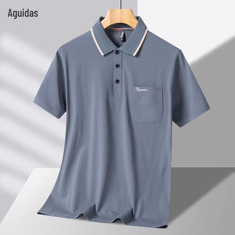 Мужская хлопковая летняя футболка-поло с коротким рукавом и отворотом для пожилых людей