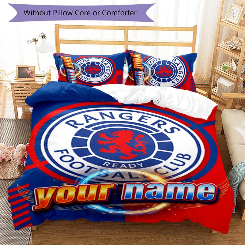 3pcs Glasgow Rangers Cover Set - Personalized Name, HD Printed Bedding with 1 Cover and 2 Pillowcases - Perfect for Home Decor, Easy Care
