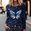 Fashion Butterfly Printed Women's Sweater Loose Round Neck Long Sleeve T-Shirt Imitation Cotton Autumn Pullover Clothing Street