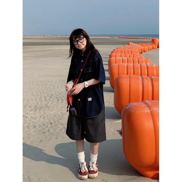 Японский ретро модный бренд летняя свободная джинсовая рубашка с короткими рукавами художественная молодежная рабочая рубашка мужская и женская многослойная куртка