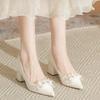 High Heels Spring Summer 2025 New Pearl Elegant Fairy Shoes with Soft Soles and High-grade Champagne Women's Shoes Thick Heel