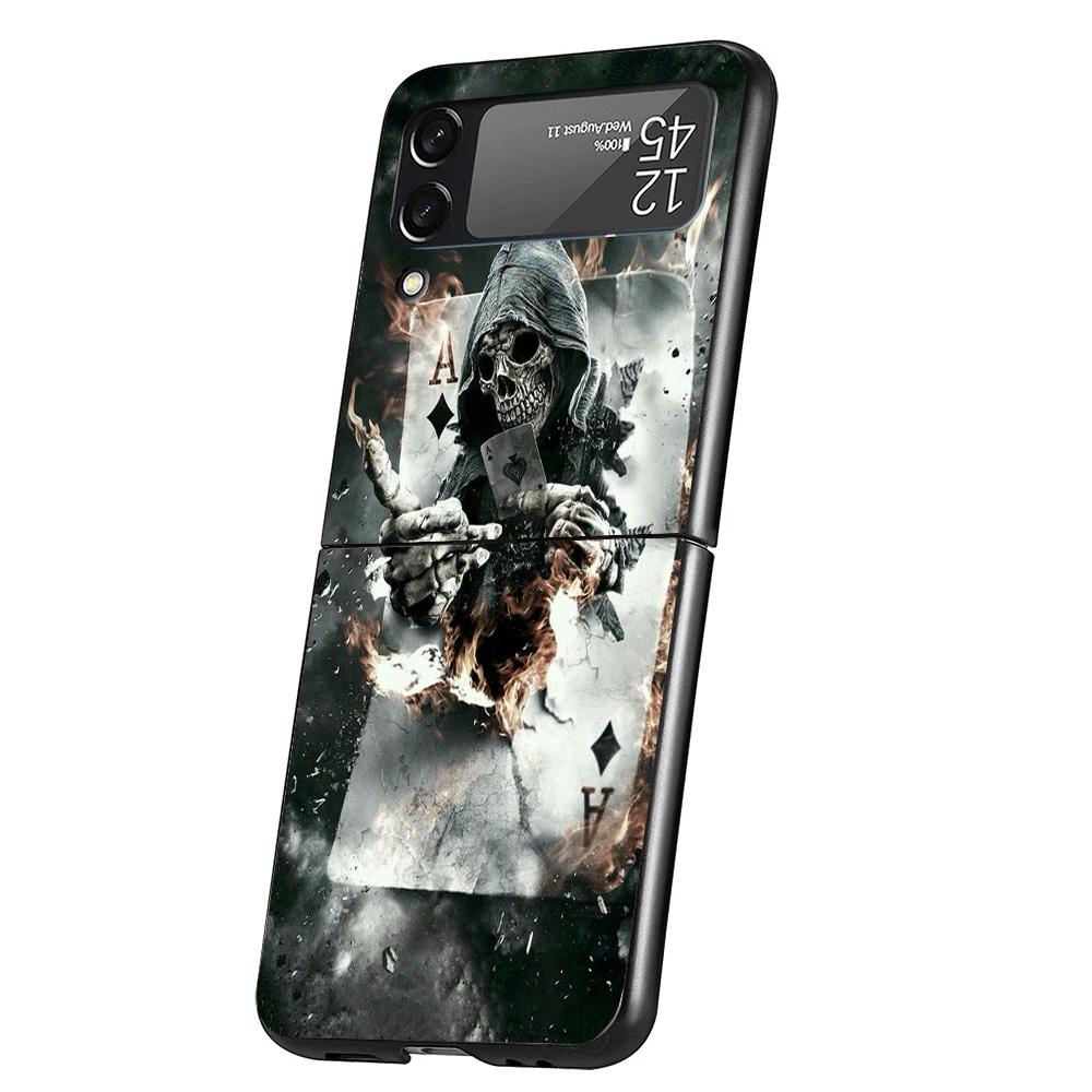Reaper Skull Skeleton Gun Cover Phone Case For Samsung Galaxy Z Flip 7 6 5 4 3 5G Flip7 Flip6 Flip5 Flip4 Flip3 Black Fundas She