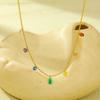 GEMCHIC Women's French Style Colorful Natural Stone Stainless Steel Necklace, Elegant 18K Gold Plated Choker for Daily Wear
