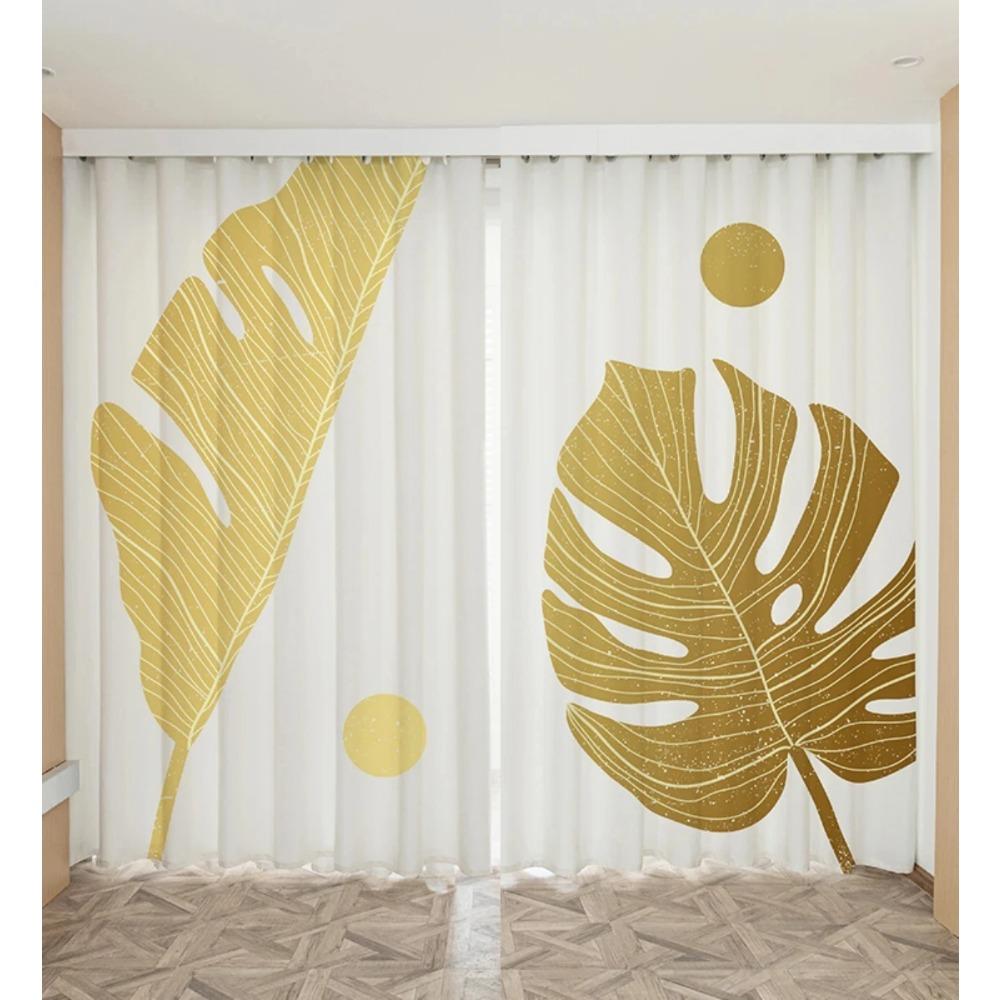 Nordic Ins Современный Простой Свет Роскошный Индивидуальный Золотой Лист Гостиная Спальня Полузатемнение Высокое затемнение Декор Драпировка 2 Панели