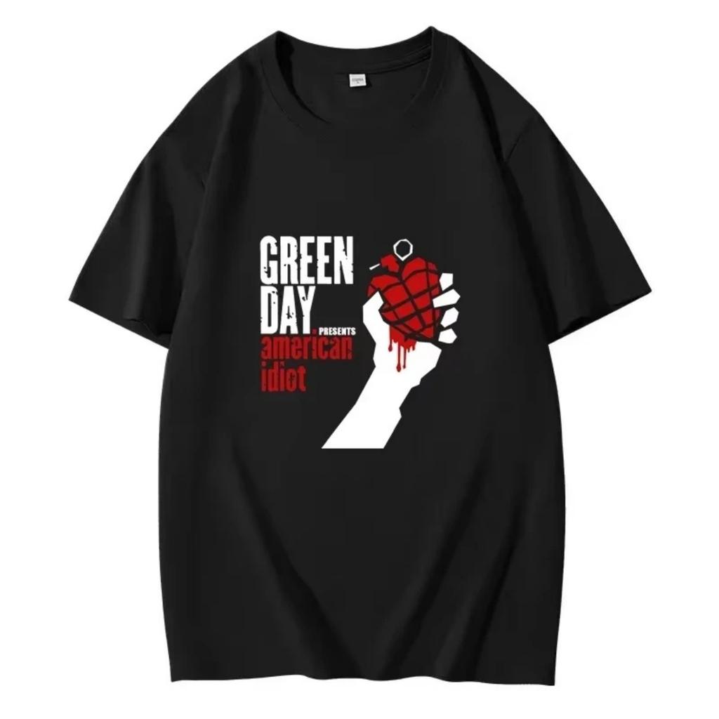 Лето 2025 Женские Мужские Футболки 100% Хлопок с Принтом GREEN DAY Модные Футболки Спортивные Для Бега Забавные Уличная Одежда Летние Свободные Футболки