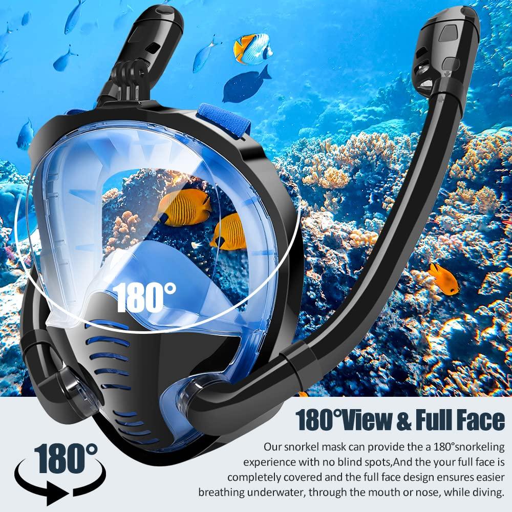 Double Tubes Full Face Snorkel Mask New Breathing Mode 180° Panoramic Anti-Fog Diving Mask Dry Top System for Adults Teenagers